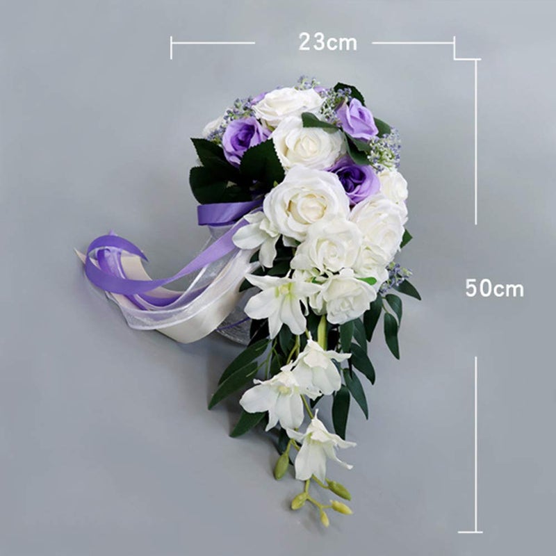 ChezMax Wedding Bridal Bouquet Artificial Rose Flowers with Ribbons Waterfall Flowers Bunch for Decorations - Image 4